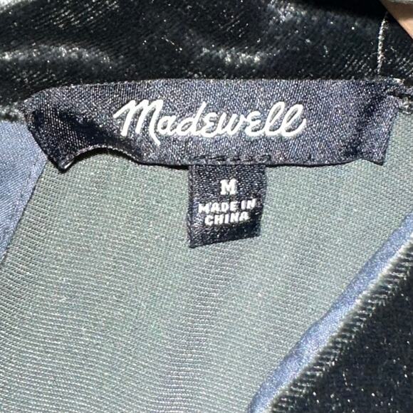 Madewell Choker Collar Short Sleeve Green Velvet Shirt Size Medium - Picture 3 of 13
